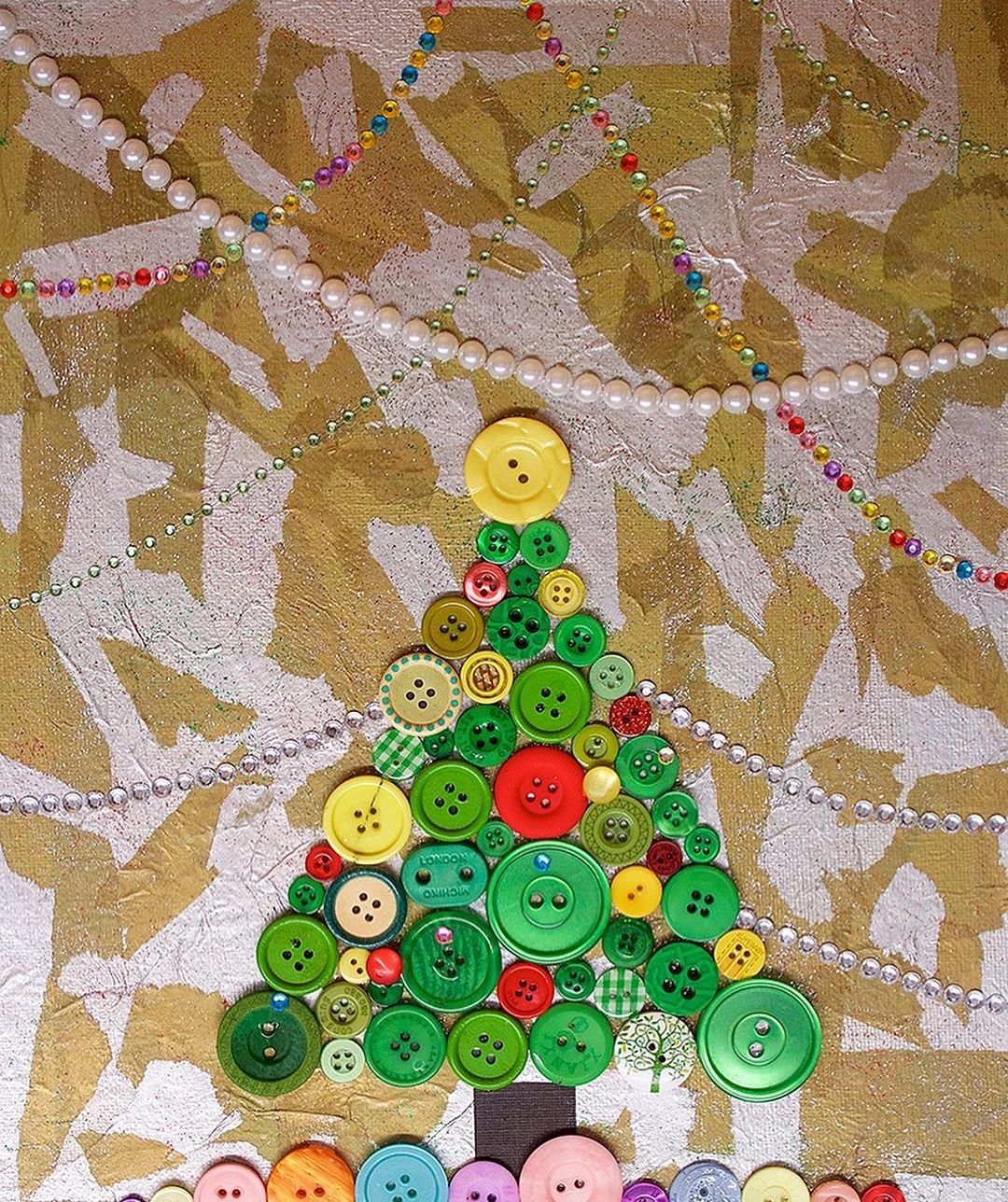 A festive Button Tree decoration, crafted from colorful buttons, perfect for the holiday season.