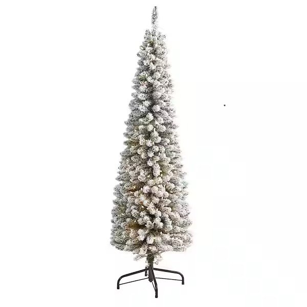 A pencil Christmas tree with a stand on a white background.